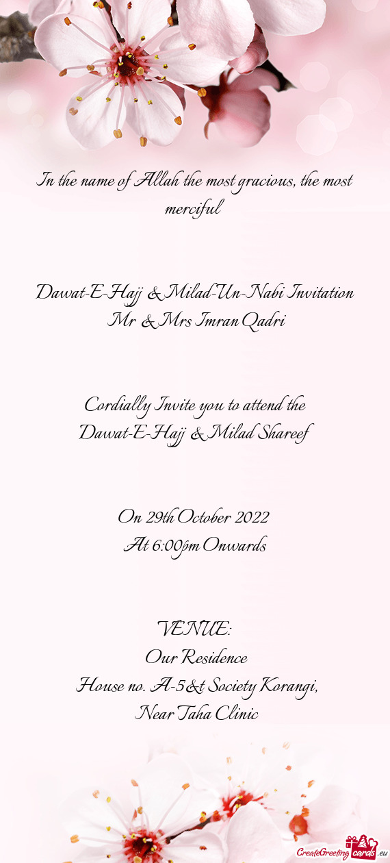 Dawat-E-Hajj & Milad-Un-Nabi Invitation