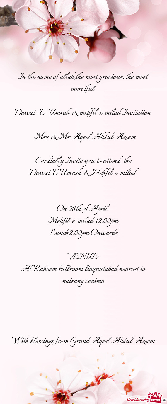 Dawat -E- Umrah & mehfil-e-milad Invitation