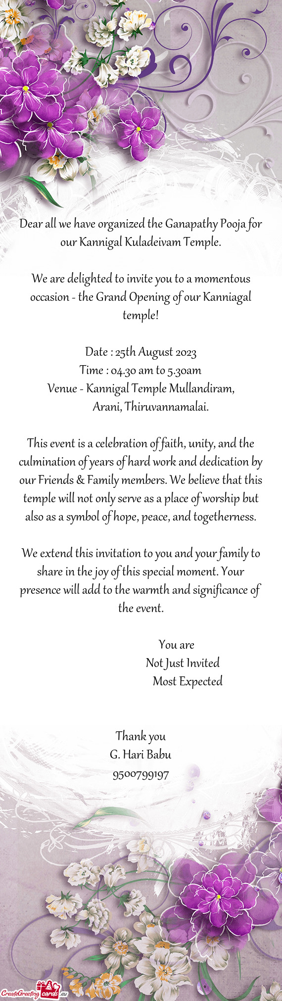 Dear all we have organized the Ganapathy Pooja for our Kannigal Kuladeivam Temple