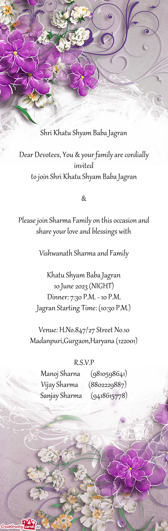 Dear Devotees, You & your family are cordially invited