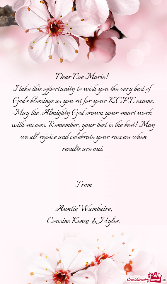 Dear Eve Marie