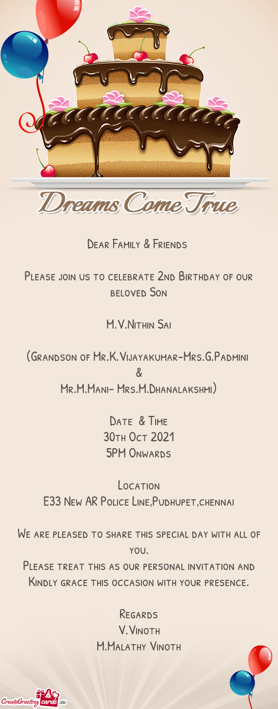 Dear Family & Friends     Please join us to celebrate 2nd