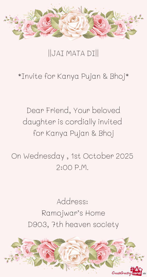 Dear Friend, Your beloved daughter is cordially invited