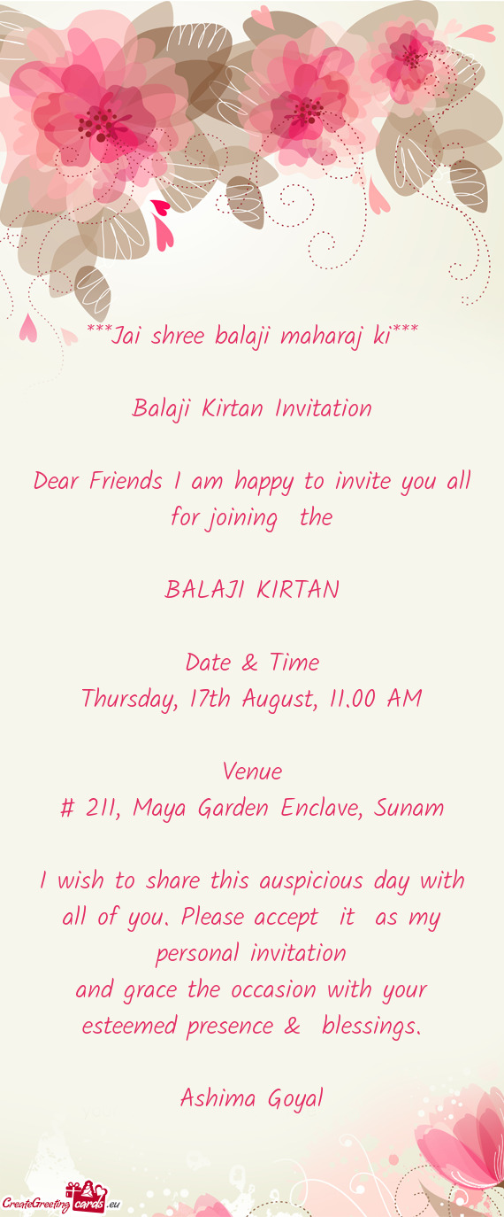 Dear Friends I am happy to invite you all for joining the