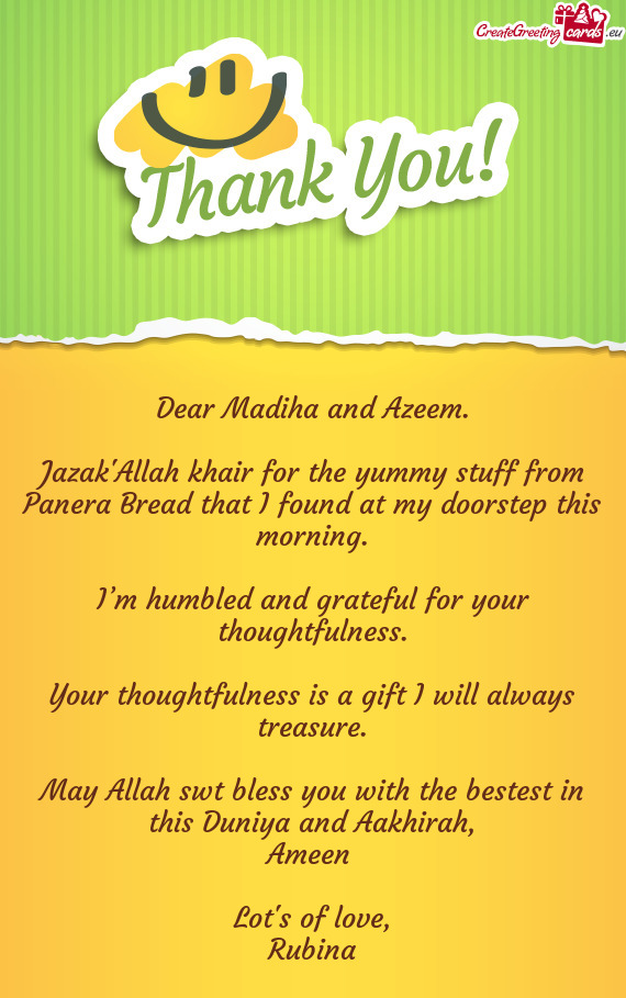 Dear Madiha and Azeem