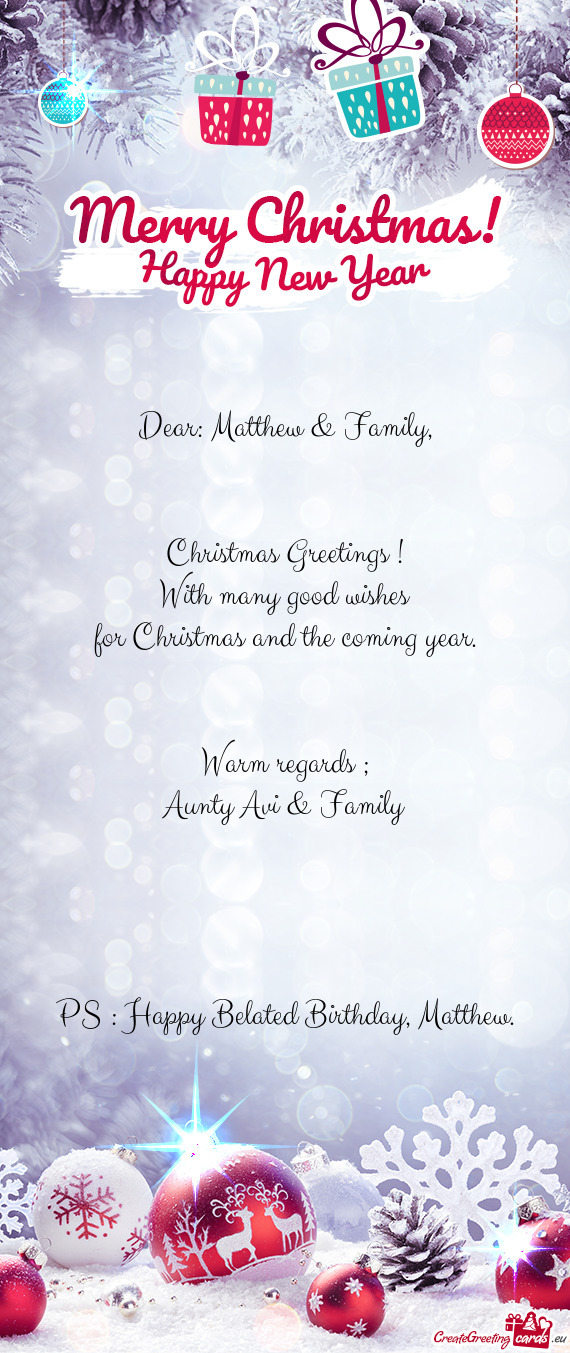 Dear: Matthew & Family