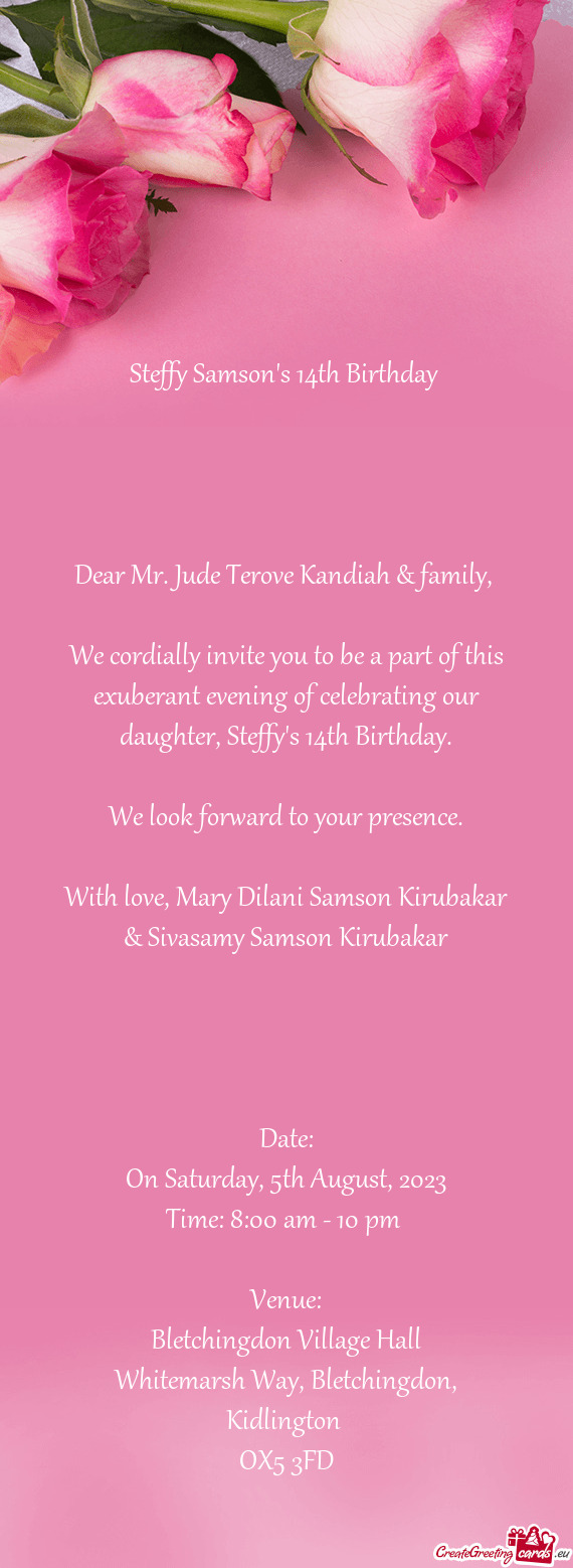 Dear Mr. Jude Terove Kandiah & family