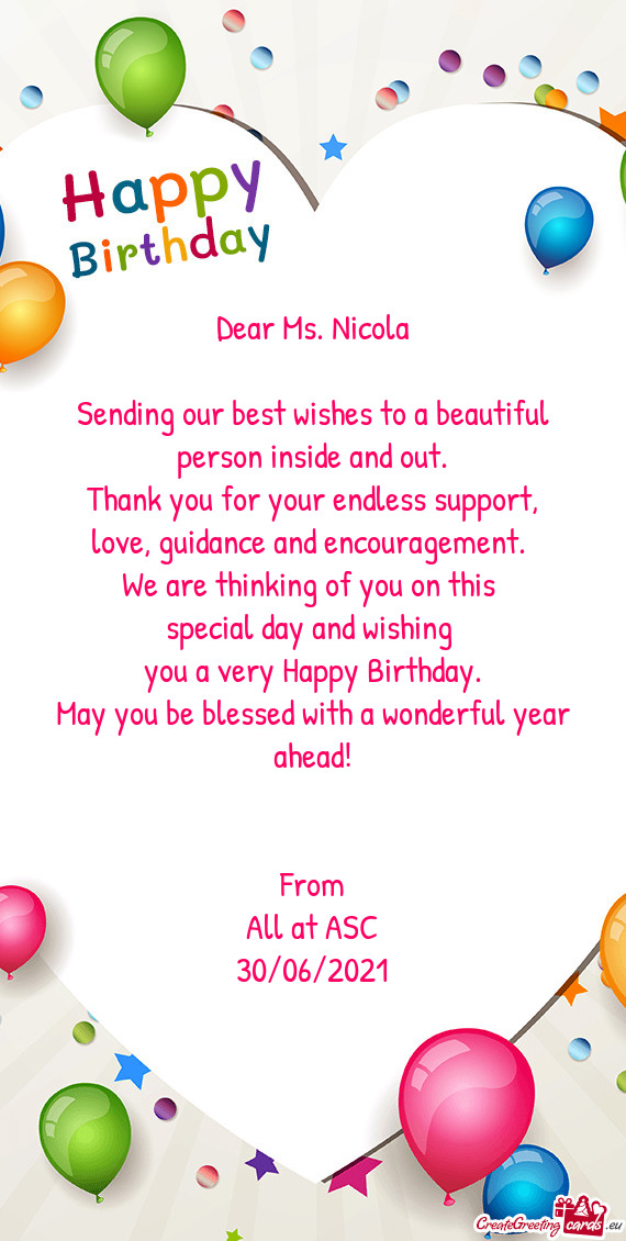 Dear Ms. Nicola