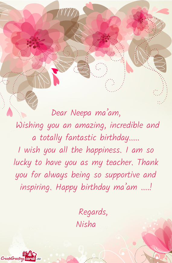 Dear Neepa ma’am