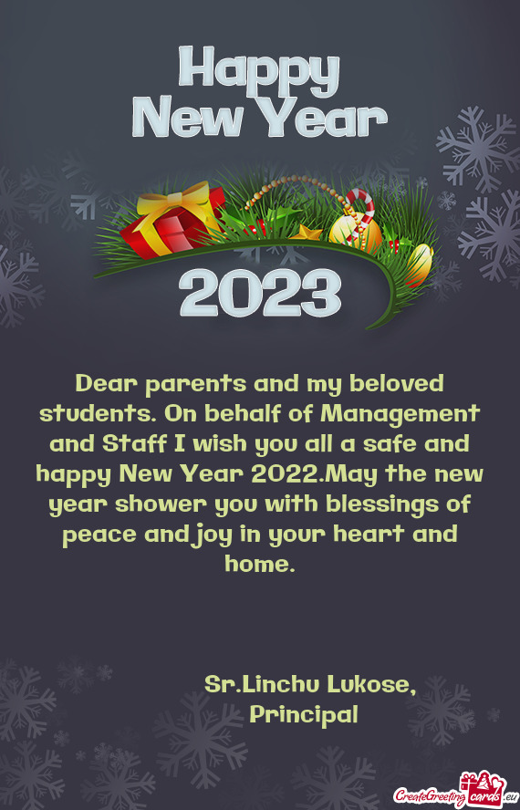 Dear parents and my beloved students. On behalf of Management and Staff I wish you all a safe and ha