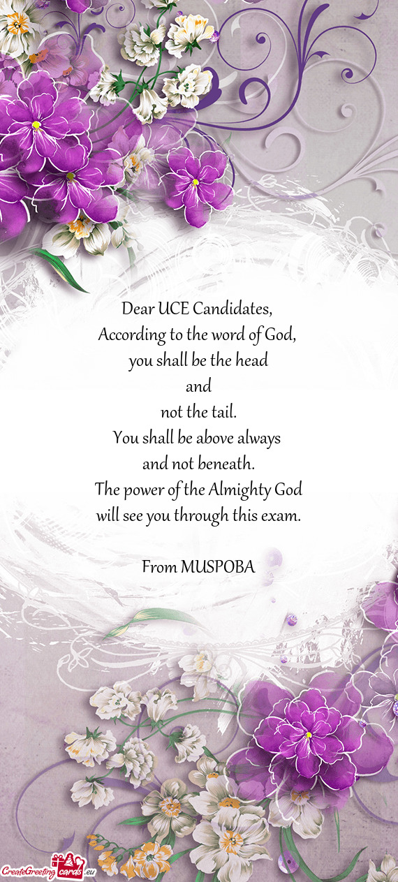 Dear UCE Candidates