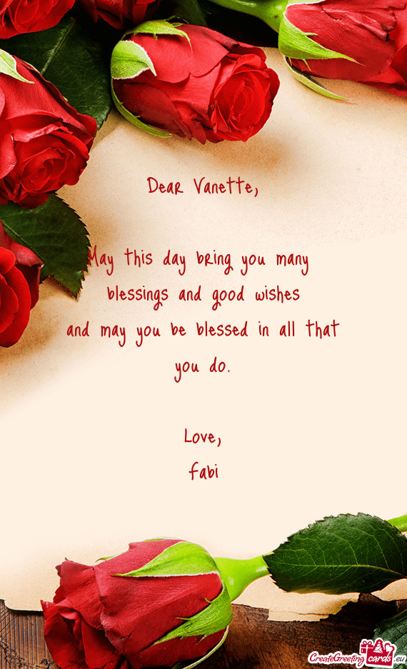 Dear Vanette