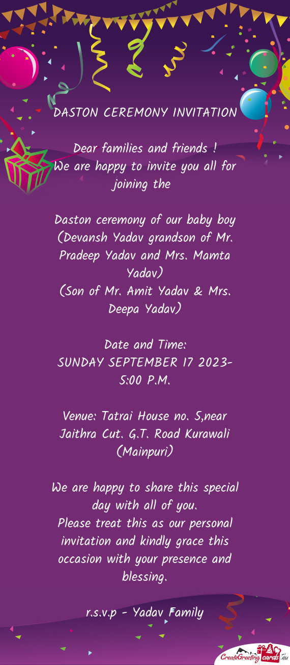 (Devansh Yadav grandson of Mr. Pradeep Yadav and Mrs. Mamta Yadav)