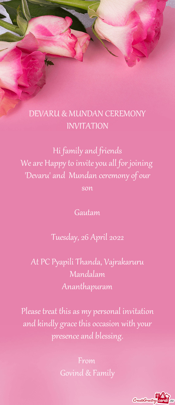 DEVARU & MUNDAN CEREMONY INVITATION
