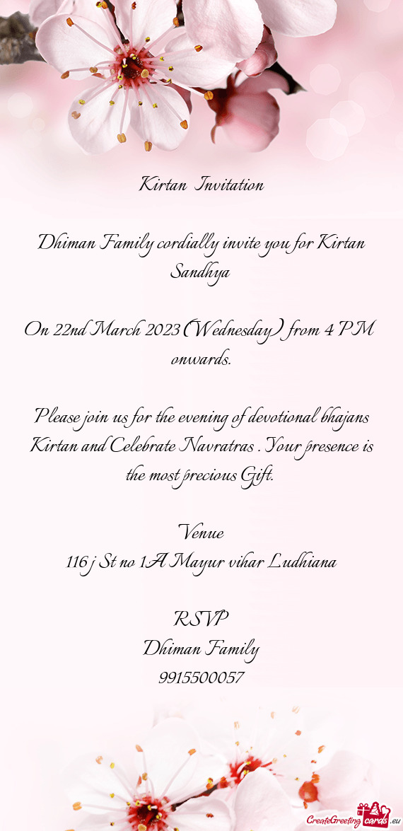 Dhiman Family cordially invite you for Kirtan Sandhya