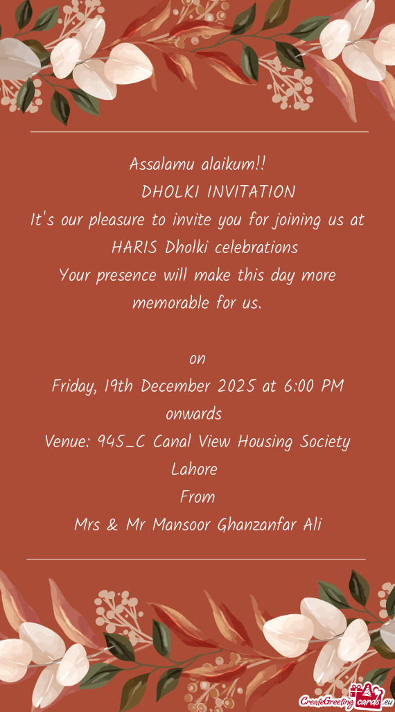 DHOLKI INVITATION