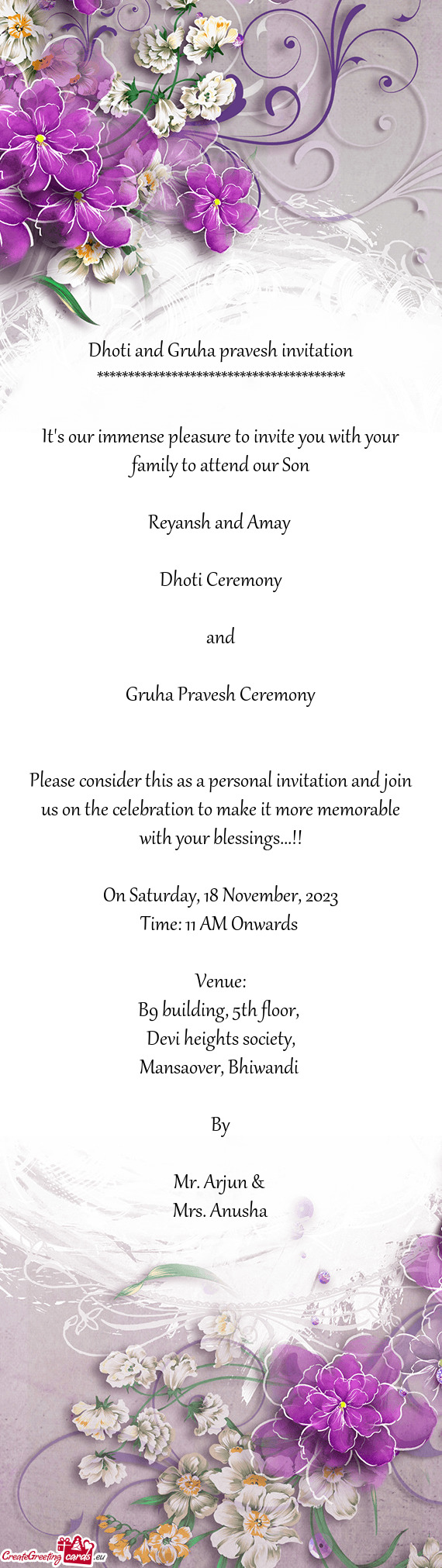 Dhoti and Gruha pravesh invitation