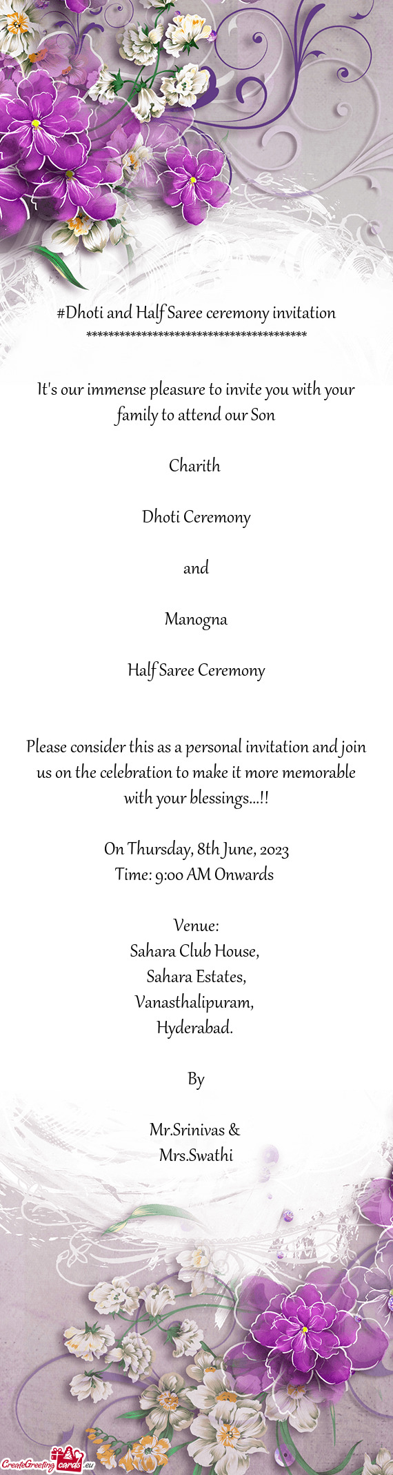 #Dhoti and Half Saree ceremony invitation