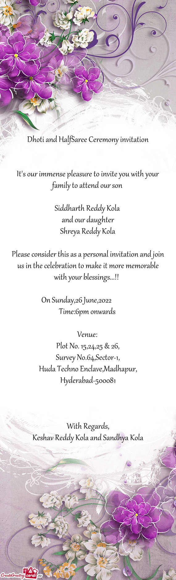 Dhoti and HalfSaree Ceremony invitation