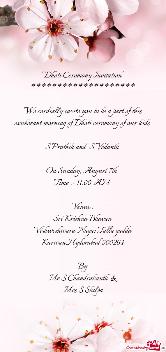 " Dhoti Ceremony Invitation"