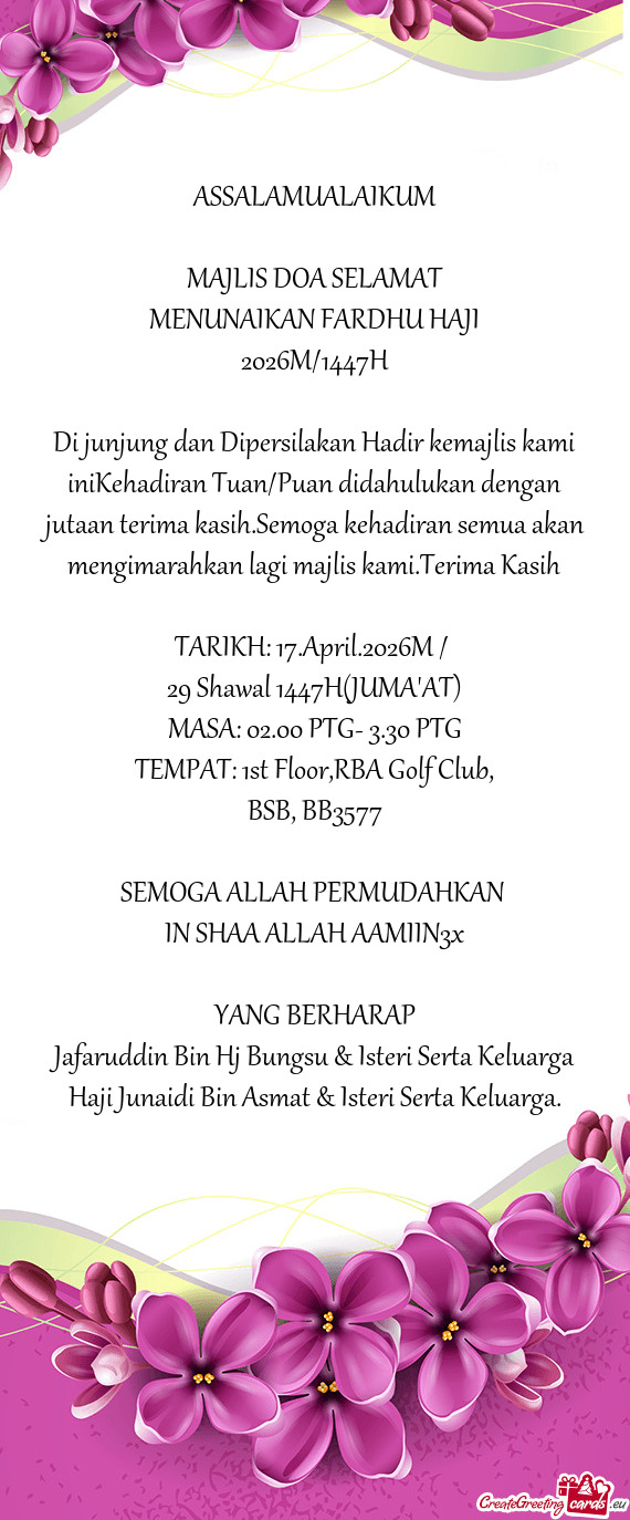 Di junjung dan Dipersilakan Hadir kemajlis kami iniKehadiran Tuan/Puan didahulukan dengan jutaan ter