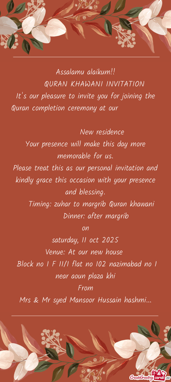 Dinner: after margrib