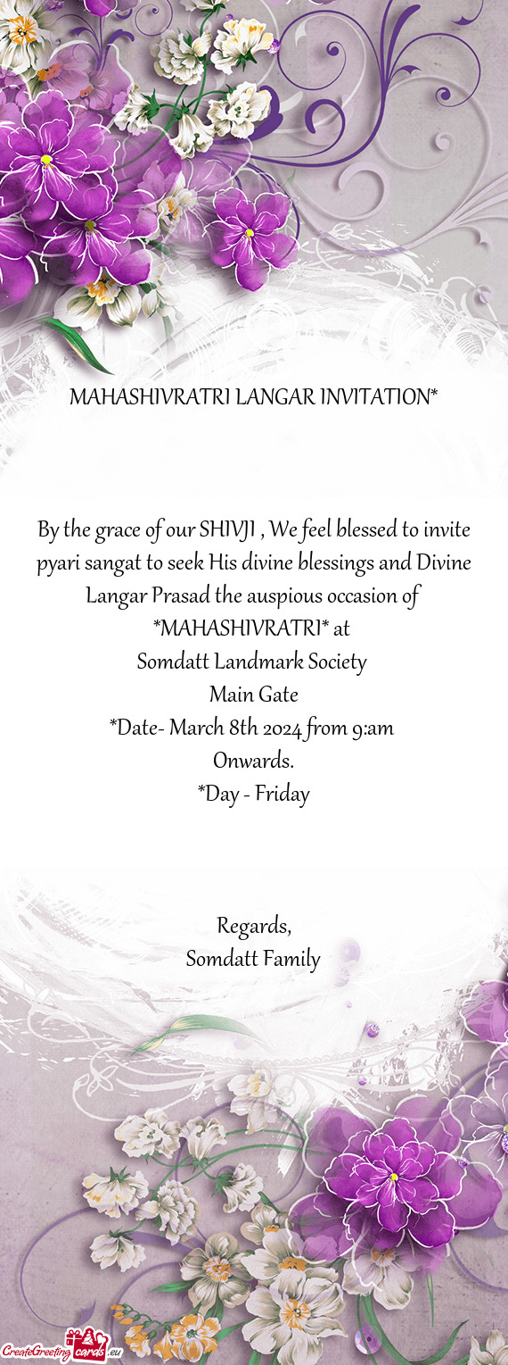 Divine Langar Prasad the auspious occasion of *MAHASHIVRATRI* at