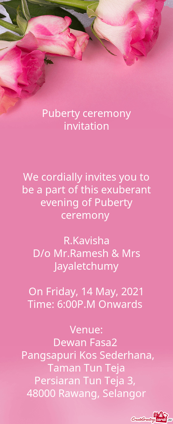 D/o Mr.Ramesh & Mrs Jayaletchumy