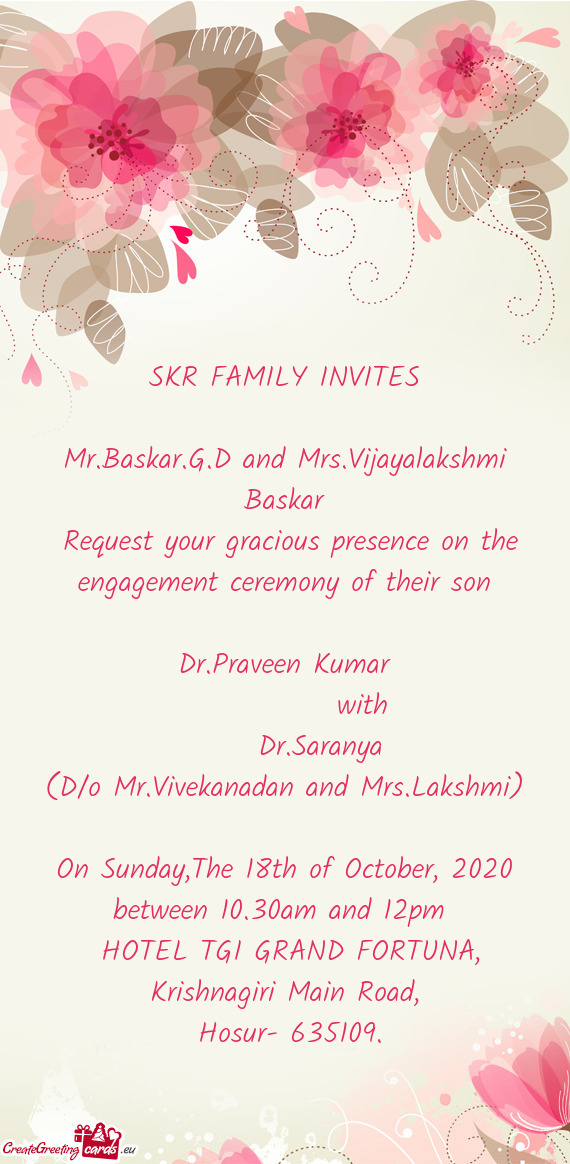 (D/o Mr.Vivekanadan and Mrs.Lakshmi)