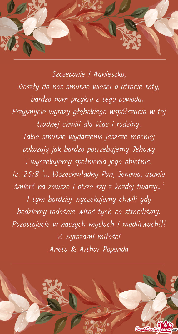 Doszły do nas smutne wieści o utracie taty, bardzo nam przykro z tego powodu