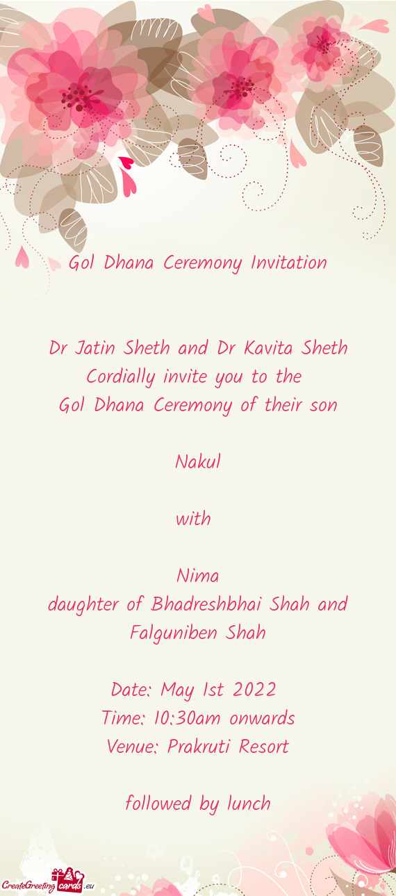 Dr Jatin Sheth and Dr Kavita Sheth Cordially invite you to the