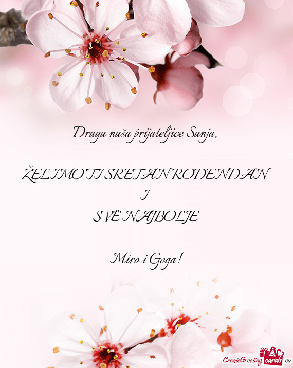 Draga naša prijateljice Sanja