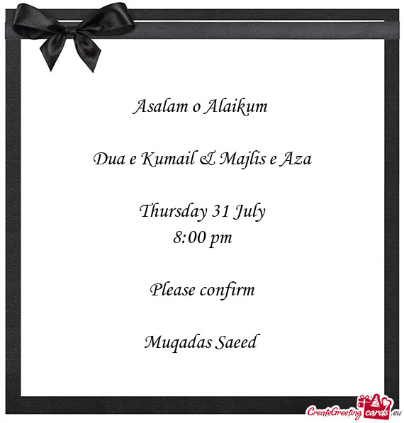 Dua e Kumail & Majlis e Aza