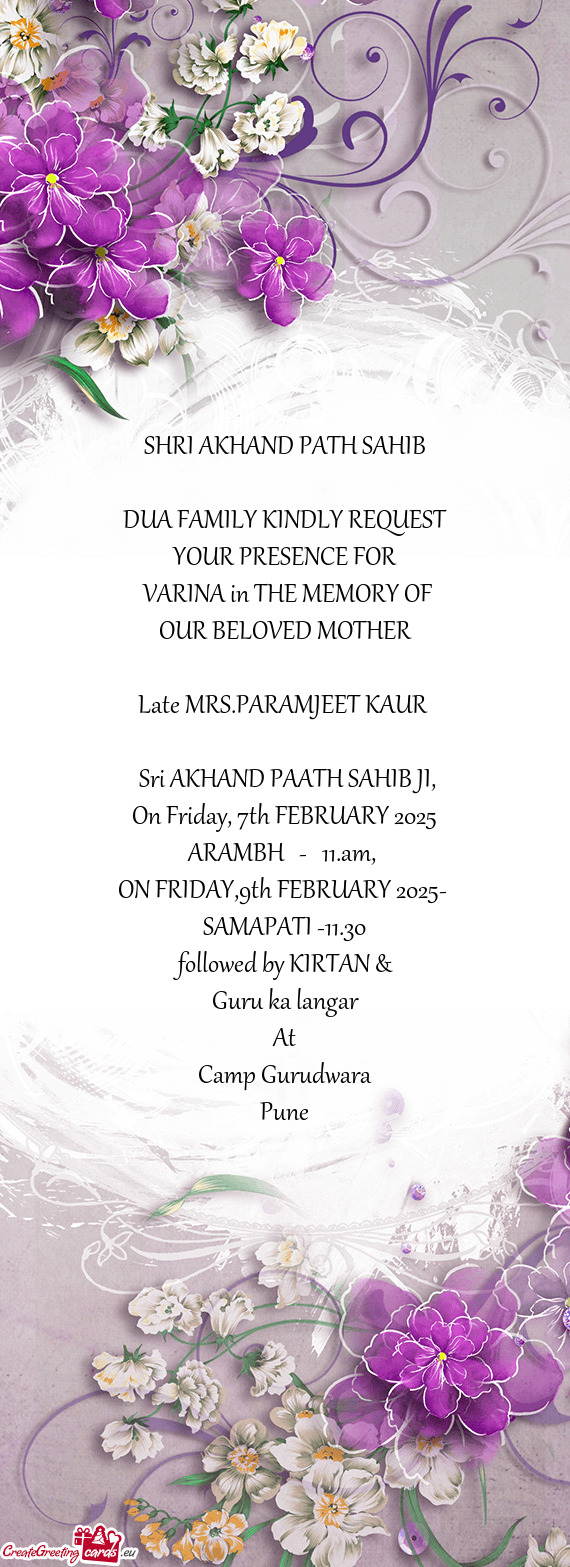 DUA FAMILY KINDLY REQUEST