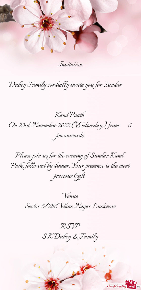 Dubey Family cordially invite you for Sundar