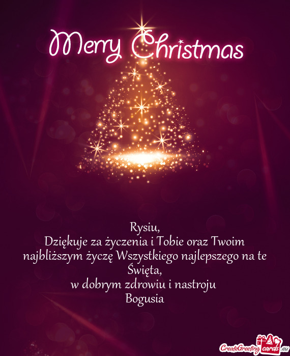 Dziękuje za życzenia i Tobie oraz Twoim najbliższym życzę Wszystkiego najlepszego na te Święt