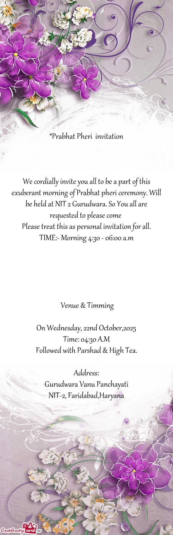 E held at NIT 2 Gurudwara. So You all are requested to please come