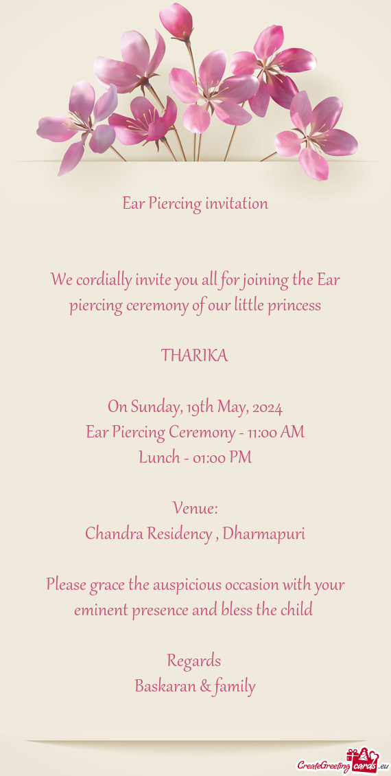 Ear Piercing Ceremony - 11:00 AM