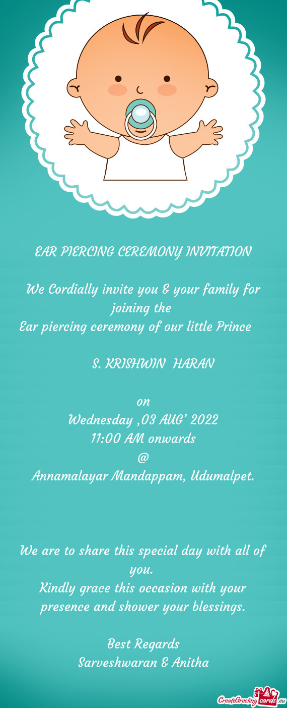 Ear piercing ceremony of our little Prince   S. KRISHWIN HARAN