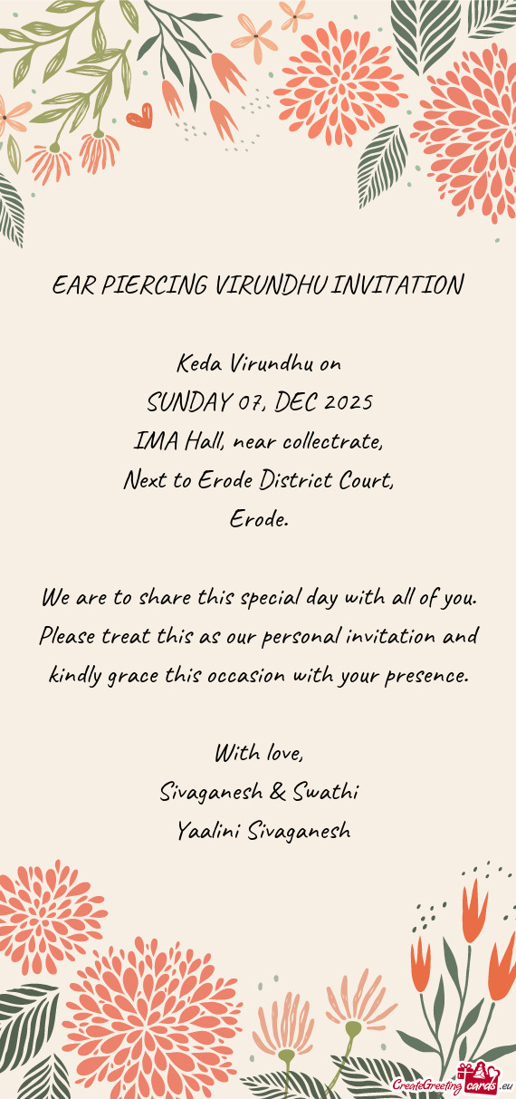 EAR PIERCING VIRUNDHU INVITATION