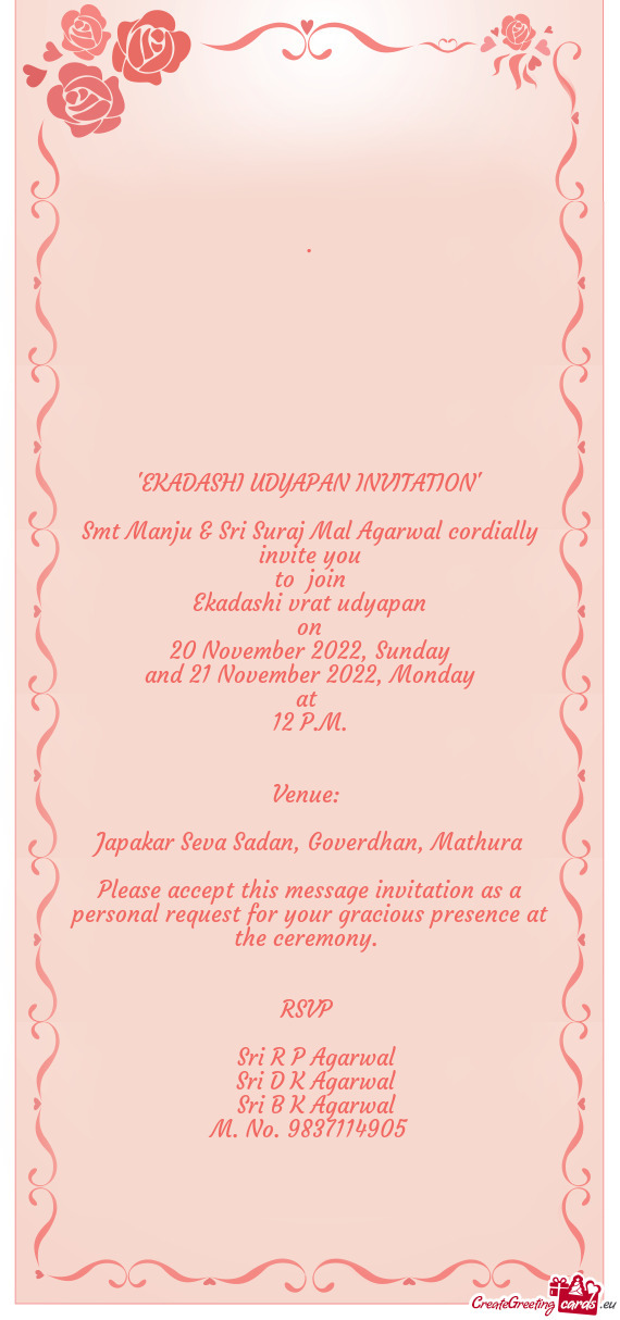 "EKADASHI UDYAPAN INVITATION"