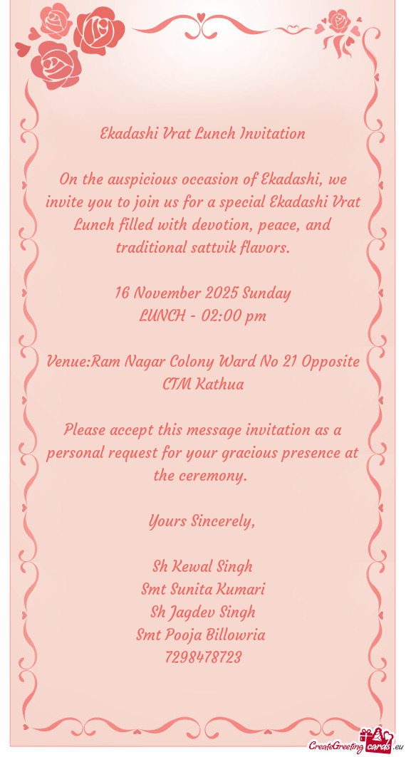 🌸 Ekadashi Vrat Lunch Invitation 🌸