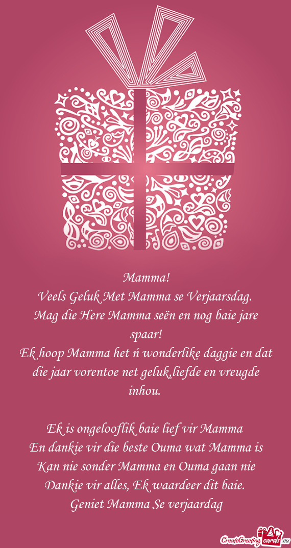 En dankie vir die beste Ouma wat Mamma is Kan nie sonder Mamma en Ouma gaan nie