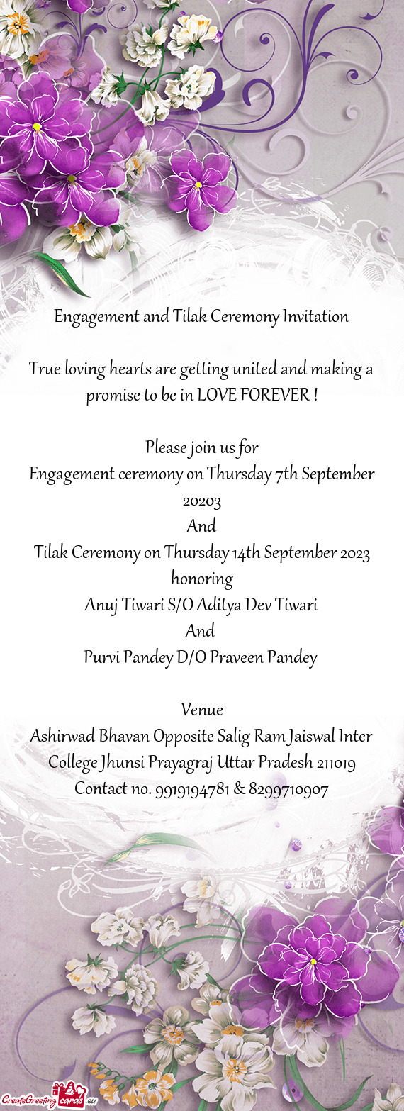 Engagement and Tilak Ceremony Invitation