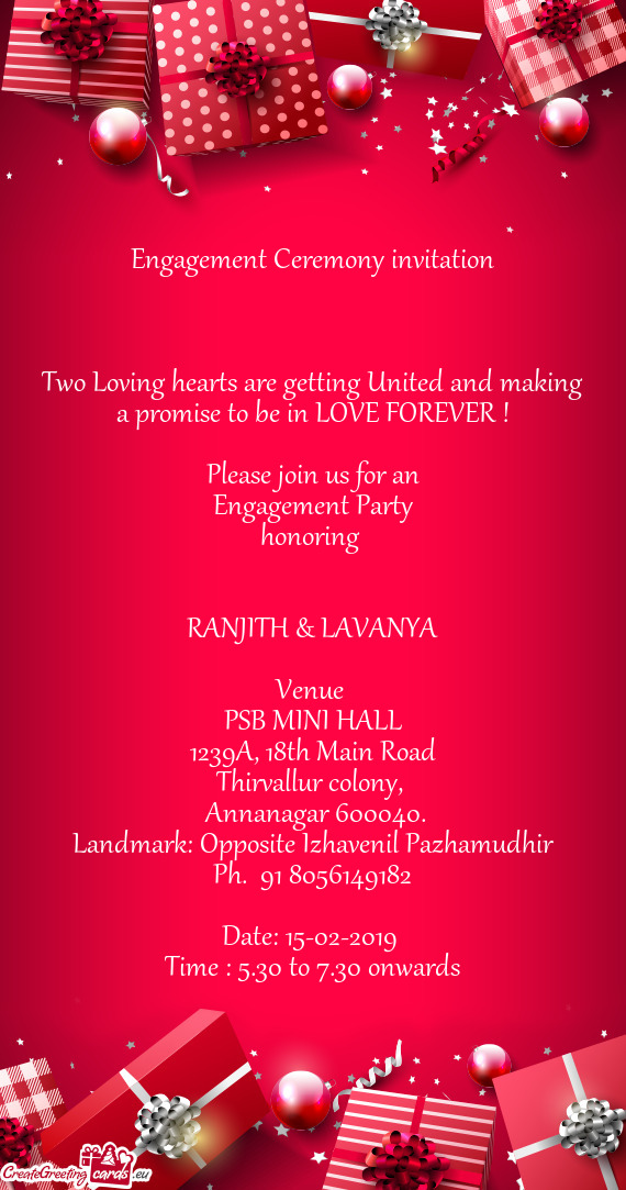 Engagement Ceremony invitation         Two Loving hearts