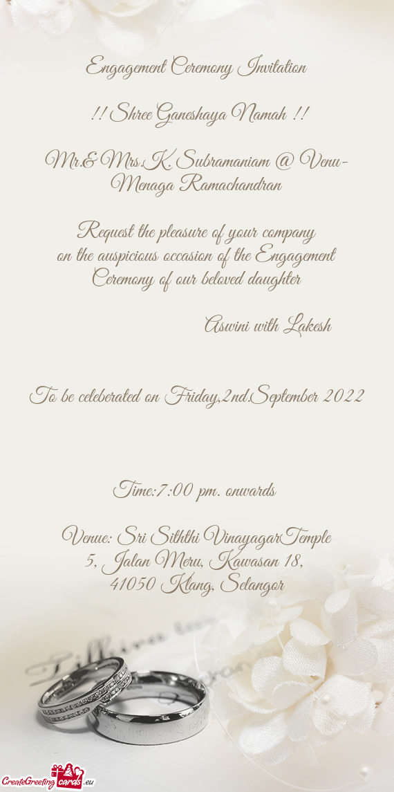 Engagement Ceremony Invitation  !! Shree Ganeshaya Namah !!  Mr