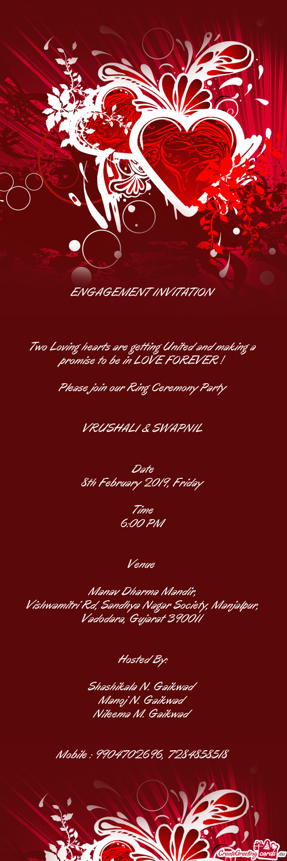 ENGAGEMENT INVITATION         Two Loving hearts are
