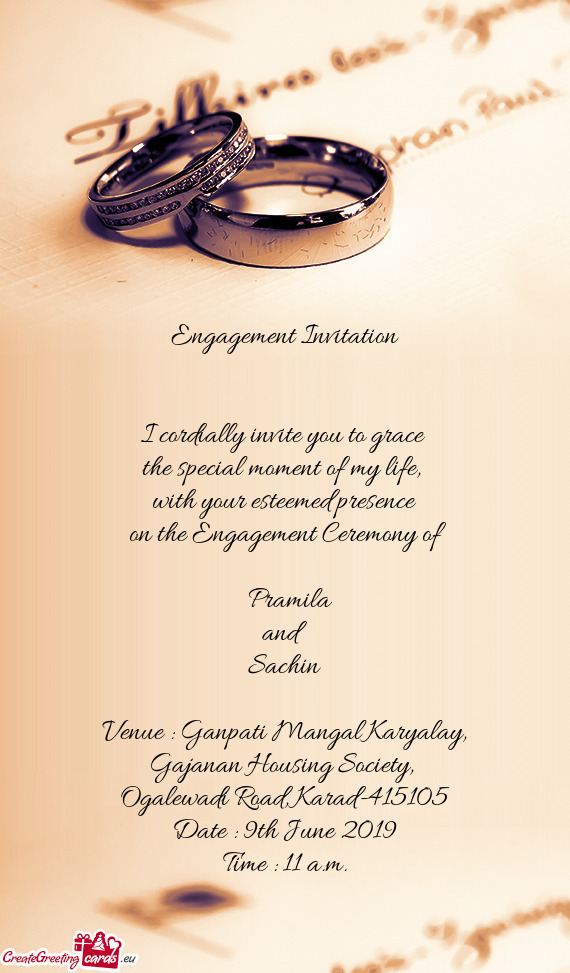 Engagement Invitation      I cordially invite you to grace