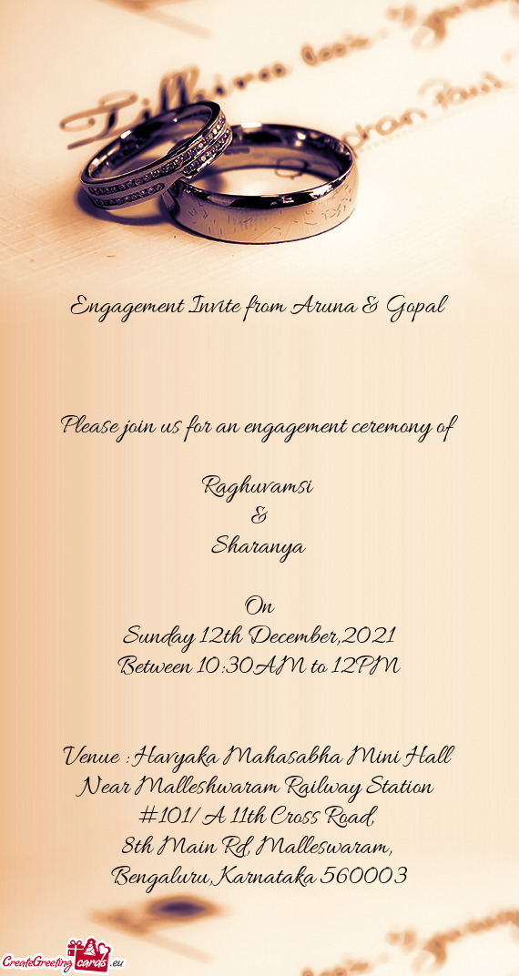 Engagement Invite from Aruna & Gopal