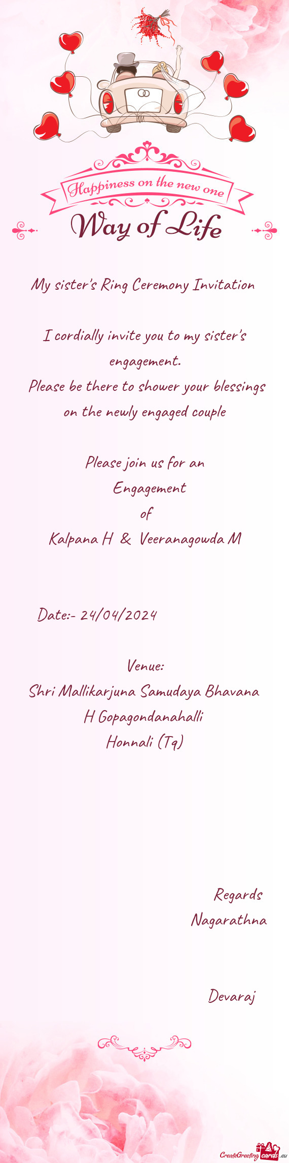 Engagement of Kalpana H & Veeranagowda M  Date